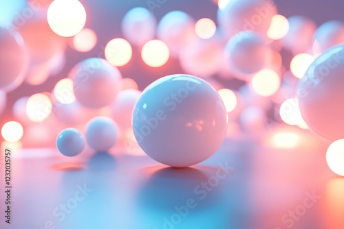Floating abstract spheres in a minimalist presentation space, with glowing edges, soft gradients, and sleek modern textures adding contrast and depth.