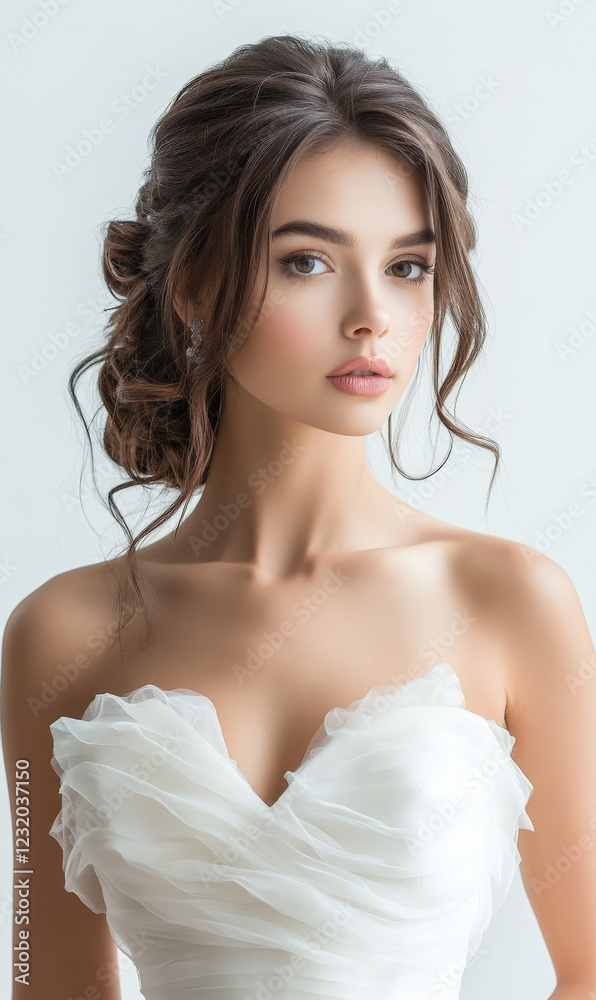 The beautiful bride is wearing a pure white wedding dress The beautiful bride is wearing a pure white wedding dress
