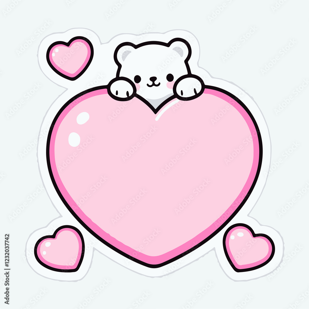 This image is a sweet and charming illustration of a white bear holding a pink heart, surrounded by smaller hearts. Its cute and simple design makes it suitable for expressing This image is a sweet and charming illustration of a white bear holding a pink heart, surrounded by smaller hearts. Its cute and simple design makes it suitable for expressing