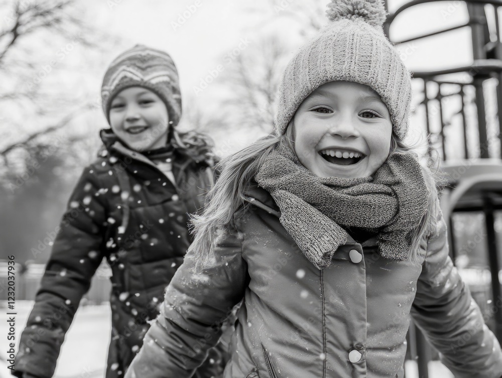Two children playing in snow Two children playing in snow