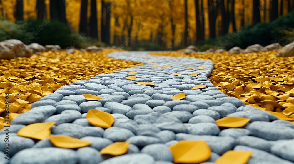 Obraz premium Serene Stone Path Winding Through a Golden Autumn Forest