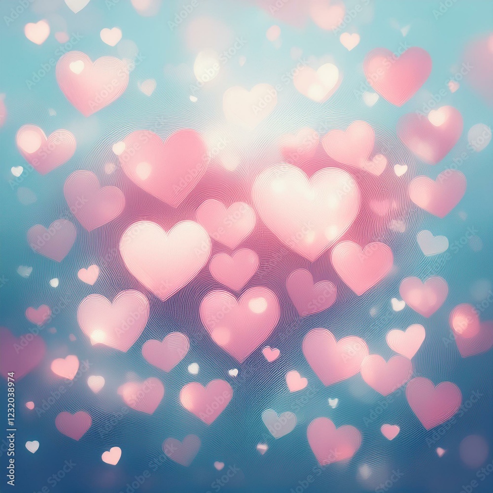 Bokeh lights in heart shapes on dreamy background illustration, love and valentines day concept Bokeh lights in heart shapes on dreamy background illustration, love and valentines day concept