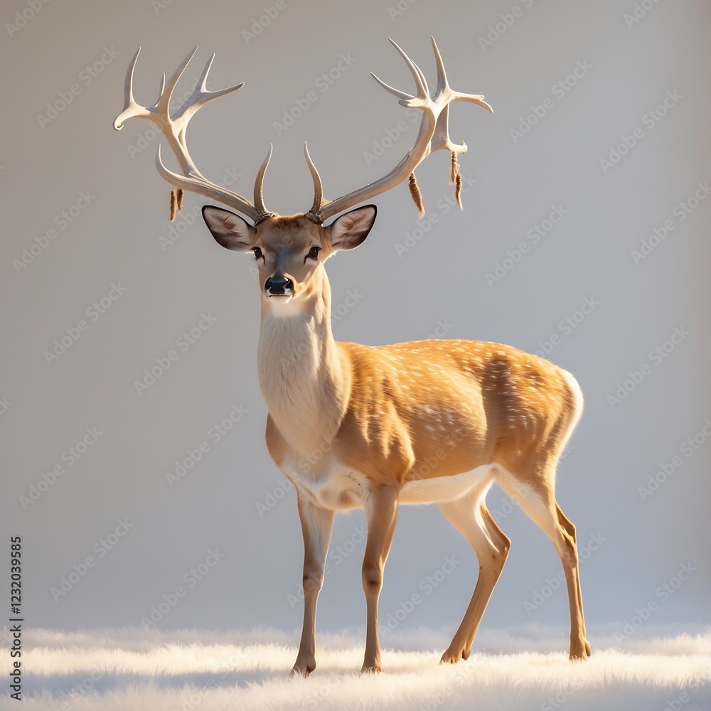 Obraz premium A Graceful Deer with Large Antlers Standing Elegantly on a White Background