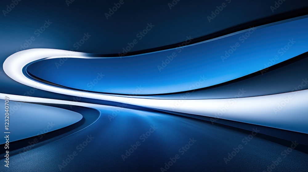 Obraz premium Abstract blue and white curves, glowing lines, modern design, background.