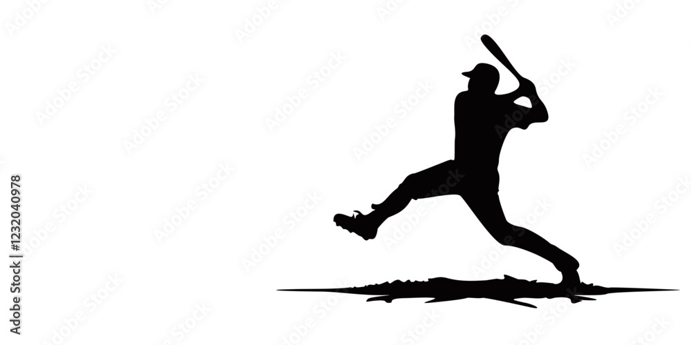 Fototapeta premium Silhouette of a Baseball Player Hitting – Athletic Vector Art