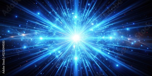 A burst of blue light explodes in the darkness of space, creating a mesmerizing display of color and energy, glowing lights, space explosion