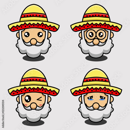 vector illustration of a man's head bundle mascot wearing a traditional Mexican sumrero hat