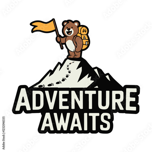 Adventure Awaits Bear on Top of Mountain T Shirt Design