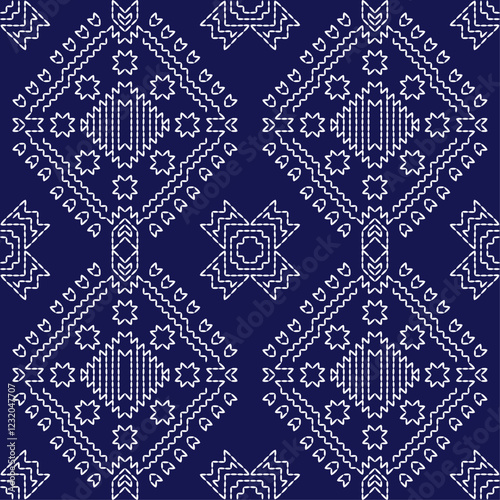 stitch japanese embroidery Sashiko abstract artwork seamless geometric pattern printed background fabric wallpaper hand drawn line

