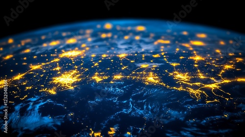 Earth at Night City Lights Illuminating World Map Detail photo