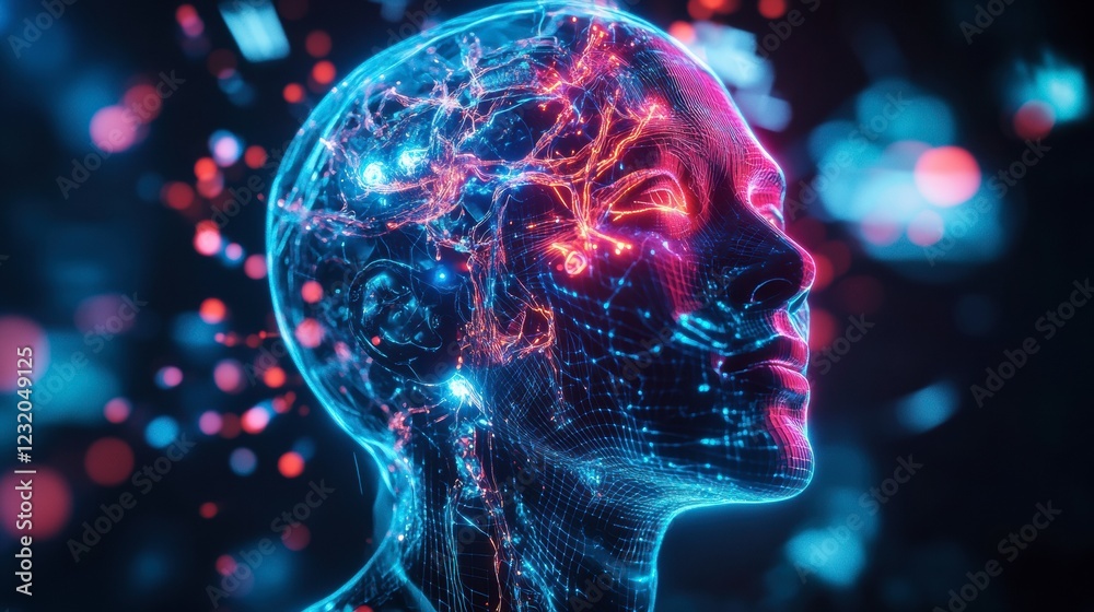 Futuristic biomechanical enhancements, cybernetic human, glowing neural pathways, bioengineering Futuristic biomechanical enhancements, cybernetic human, glowing neural pathways, bioengineering