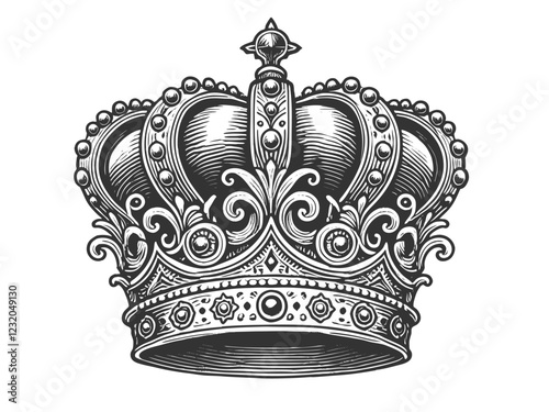 Ornate Royal Crown engraving vector illustration