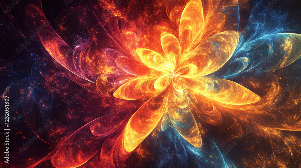 Fototapeta premium Vibrant explosion of colors forming a stunning abstract flower in a cosmic space setting create an inspiring visual experience