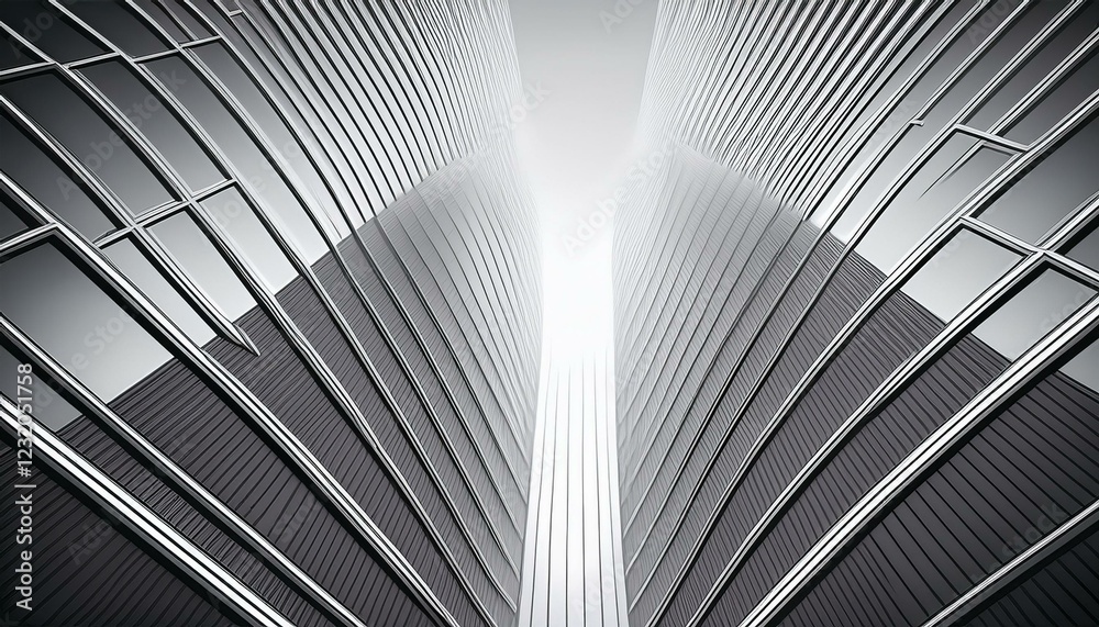 Obraz premium monochrome window glass geometry architecture building glasses modern abstract background pattern office sky wall business estate city real white steel downtown design corporate construction light