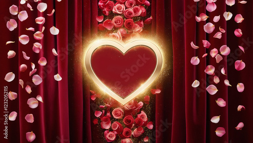 Romantic Valentine's Day Scene with Heart and Rose Petals