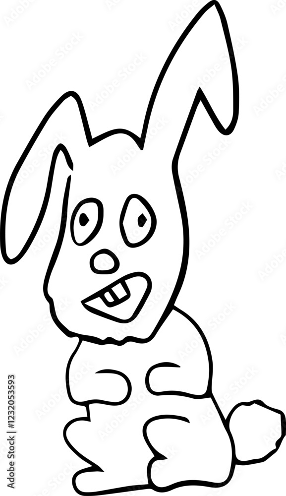 funny hare with drooping ears sits and laughs