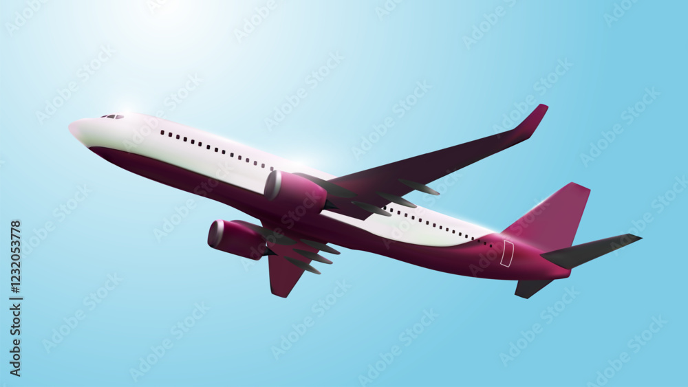 Fototapeta premium Airplane in the blue sky. 3d render. Vector illustration.