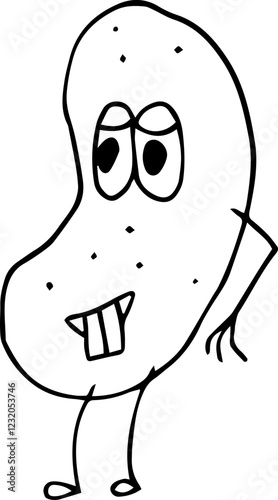 funny potato smiles with closed eyes stands and looks away