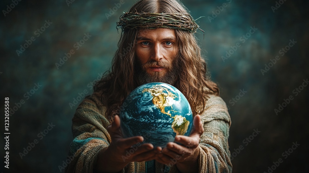 Naklejka premium Jesus holding the earth.