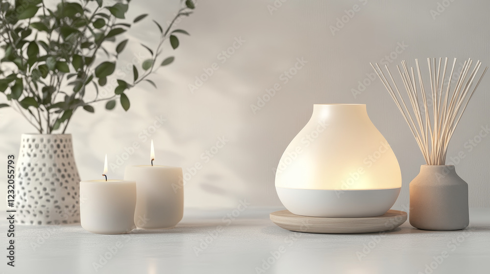 Aroma Lamp with Candles Mockup template isolated on white background, 3d illustration. Aroma Lamp with Candles Mockup template isolated on white background, 3d illustration.