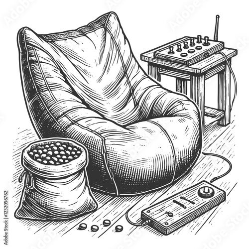 Gaming Setup with Bean Bag Chair vector