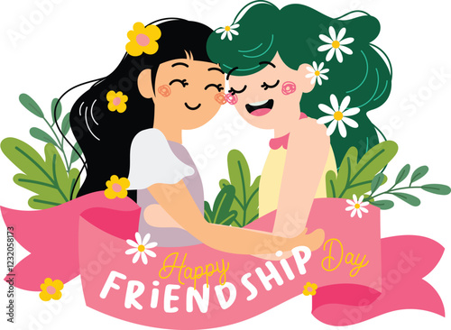 Best Friends Concept Illustration. Girls Celebrating happy Friendship day and Having Fun Together.