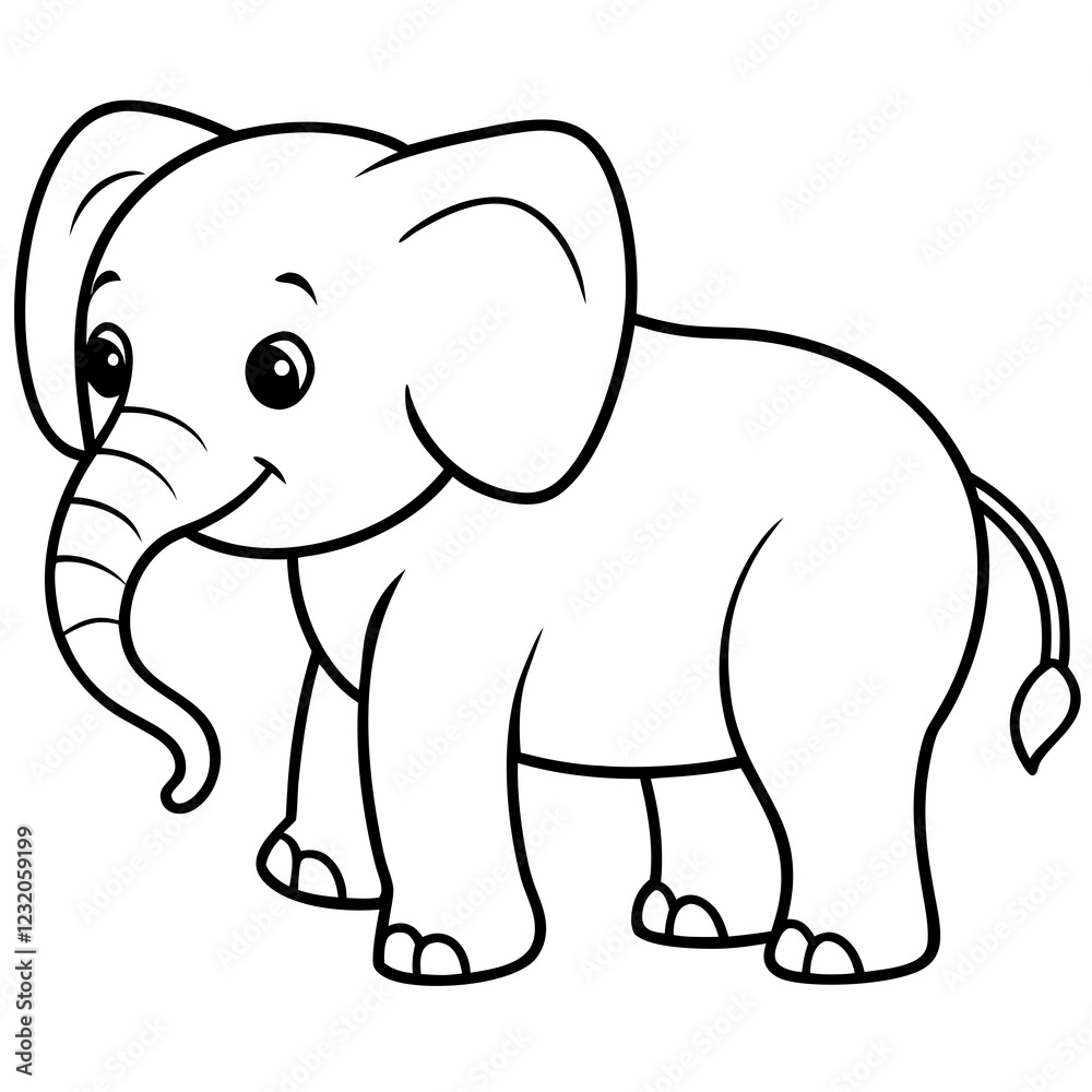 Fototapeta premium Cute Silhouette of an Elephant line art vector cartoon illustration