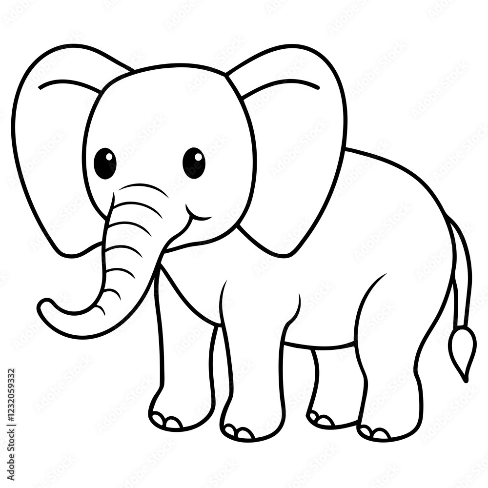 Cute Silhouette of an Elephant line art vector cartoon illustration Cute Silhouette of an Elephant line art vector cartoon illustration