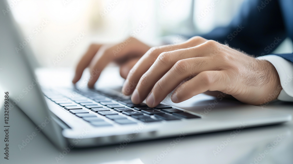 Closeup of businessman hands typing on laptop Closeup of businessman hands typing on laptop