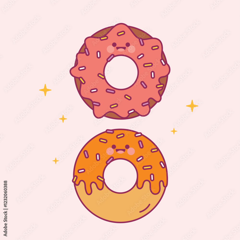 Set of Cute Smiling Faces on Various Breads and Sweets. Bakery Cartoon Character Design in Kawaii Style. Vector Illustrations of Donut, Mochi, Ice Cream, Cake, Pie, and Cupcake. Set of Cute Smiling Faces on Various Breads and Sweets. Bakery Cartoon Character Design in Kawaii Style. Vector Illustrations of Donut, Mochi, Ice Cream, Cake, Pie, and Cupcake.