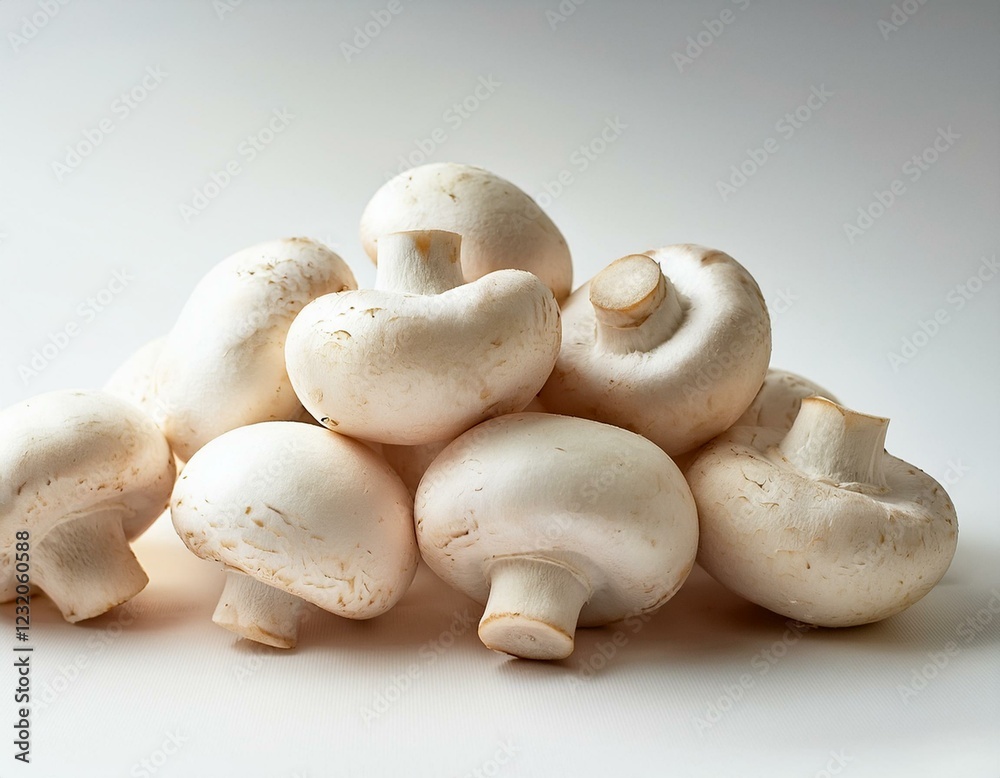 pile of white button mushrooms fresh fungi food photography white background copy space pile of white button mushrooms fresh fungi food photography white background copy space