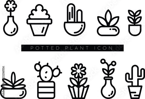 Flat Design Vector Potted Plant Icon Collection Set. Outline Web Indoor Plants Icons in Thin Line Vector for Web and Mobile Design.