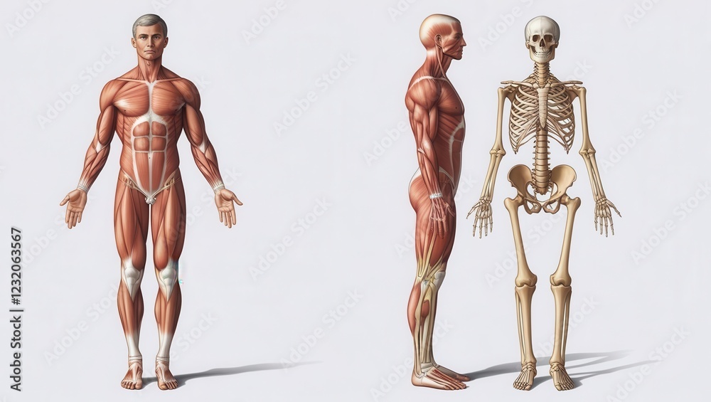 Anatomical model showcase medical training digital art studio front and side views