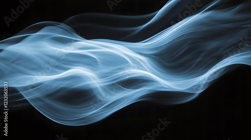 Gentle flowing blue waves in a dark, serene atmosphere.