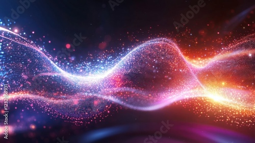 Quantum entanglement visualized, glowing particles, holographic interface, abstract energy waves