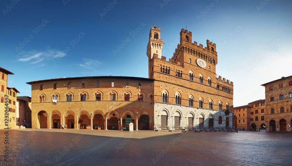 town hall in Tuscany, medieval gothic architecture, AI generated