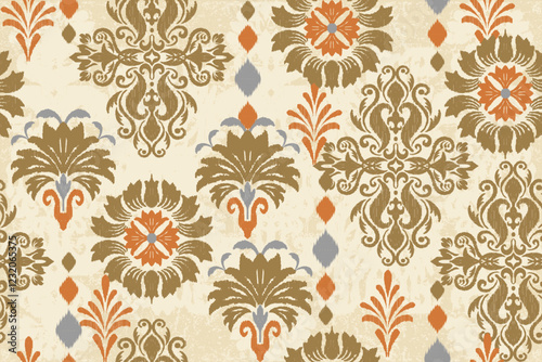 Traditional ethnic motifs ikat flora fabric pattern. Ikat embroidery Ethnic oriental background. Aztec-style abstract vector illustration. Design for texture, fabric, clothing, wrapping, decoration