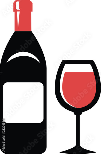 Wine bottle and glass icon set.Shape of traditional glass bottle of still wine.Wine making illustration sign collection.Wine bottle and glass vector graphic as alcohol drink Wine house symbol or logo.