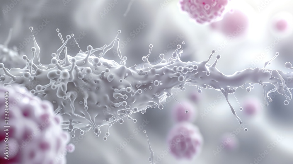 Naklejka premium Clean 3D render of a microscopic cancer attack, highlighting the delicate interaction between cancer cells and healthy tissue.