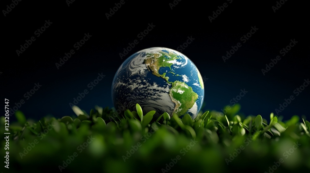 World's Gentle Embrace: A captivating vision of the Earth nestled serenely amidst a bed of vibrant green foliage, this image embodies the beauty and preciousness of our planet. World's Gentle Embrace: A captivating vision of the Earth nestled serenely amidst a bed of vibrant green foliage, this image embodies the beauty and preciousness of our planet.