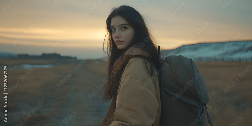 Person Standing in Dry Field at Sunset Person Standing in Dry Field at Sunset