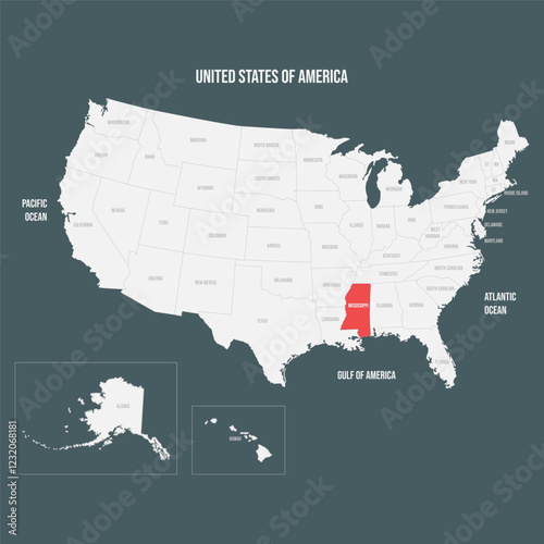 Mississippi - Red Vector Map of Mississippi