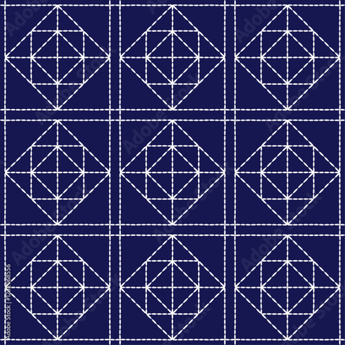 Japanese stitch embroidery Sashiko abstract artwork seamless geometric pattern printed background fabric wallpaper hand drawn line

