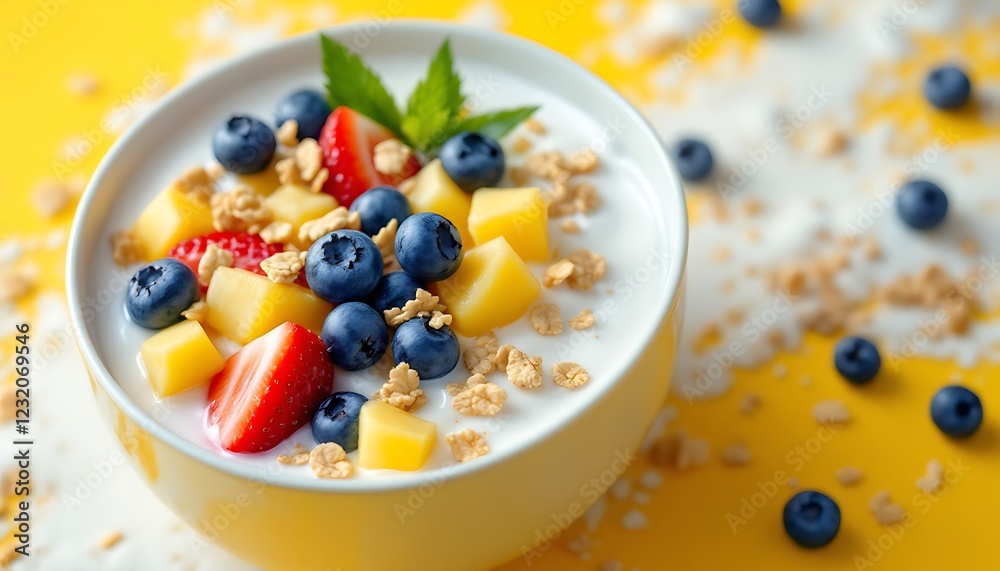 Delicious Yogurt Bowl Fresh Mango Strawberries Blueberries Granola Delicious Yogurt Bowl Fresh Mango Strawberries Blueberries Granola