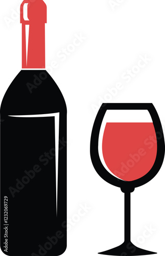 Wine bottle and glass icon set.Shape of traditional glass bottle of still wine.Wine making illustration sign collection.Wine bottle and glass vector graphic as alcohol drink Wine house symbol or logo.