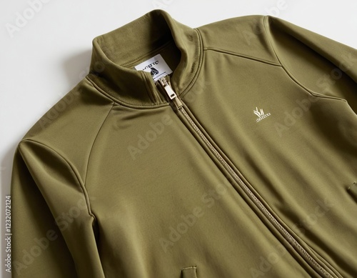 Men's olive green zip-up jacket showcasing modern athletic style and sleek design.