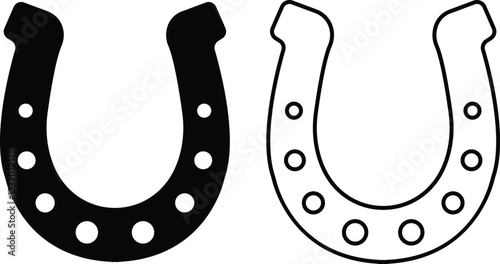 Horseshoe icons set. Black silhouettes of horseshoes on transparent background. Lucky symbols collection editable stock line or flat vector for website design, mobile application, logo, ui.