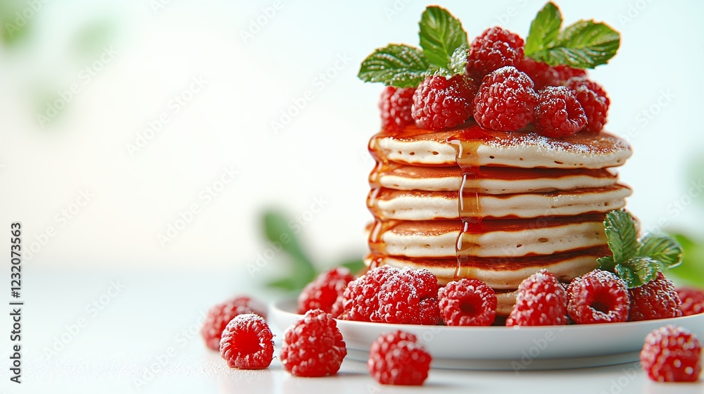 Sweet Raspberry Pancakes Drizzled with Golden Syrup Sweet Raspberry Pancakes Drizzled with Golden Syrup