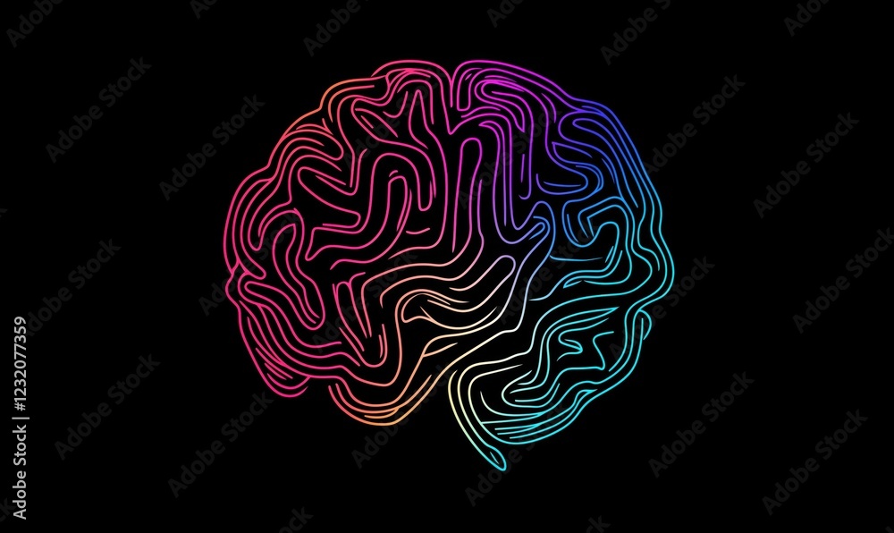 Colorful abstract brain illustration with intricate line patterns representing creativity and intelligence Colorful abstract brain illustration with intricate line patterns representing creativity and intelligence