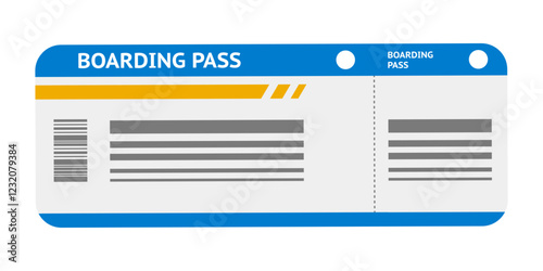 Boarding pass. Air plane ticket template. Airline flight pass. Blank boarding pass template isolated on transparent background. Flat vector illustration.